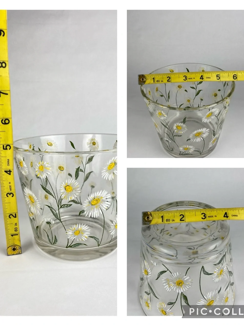 Vintage Cera Small Glass Ice Bucket With Daisy Motif Cottagecore Grandmillennial